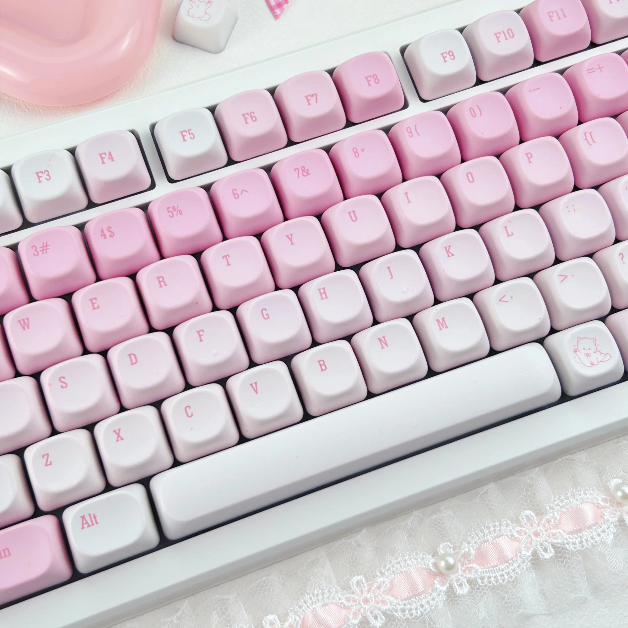 MAIMOOO Pink Gradient Cute Cat Keycap MOA Profile Korean/Russian/Thai PBT Custom Kitten Meow Keycaps for Mechanical Keyboard