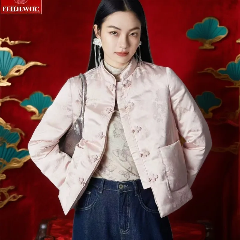 Cappotti capispalla eleganti rossi di Capodanno Caldo inverno Stile cinese Office Lady Colletto alla coreana Piumino da donna Parka vintage retrò