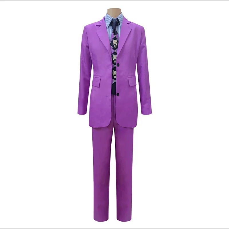 Disfraz de Anime Kira Yoshikage para hombres, traje de camisa púrpura, pantalones, peluca amarilla rizada, fiesta de Halloween Disfraces de, pelucas de Cosplay de Anime