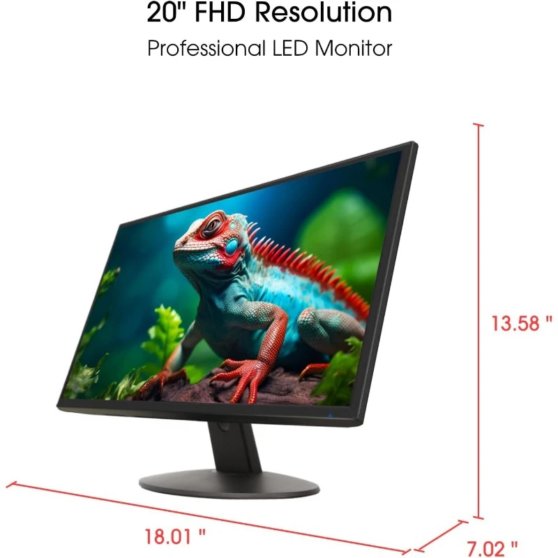 Monitor LED ultra-tipis 20 "1600x900 75Hz, Monitor LED 2x HDMI VGA speaker tanam, sudut pandang lebar hitam mesin