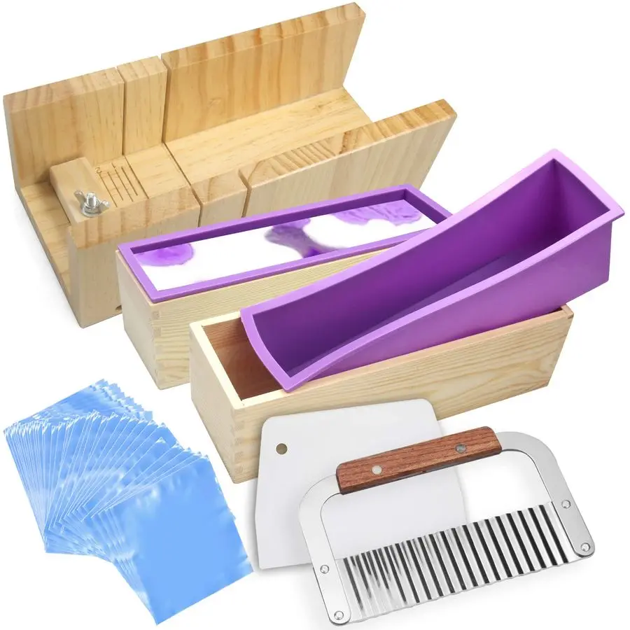 

Силиконовая форма для мыла, форма для вырезания мыла, резак для мыла с волнистым и прямым лезвием, а также 100 шт. термоусадочной пленки 6x6 дюймов