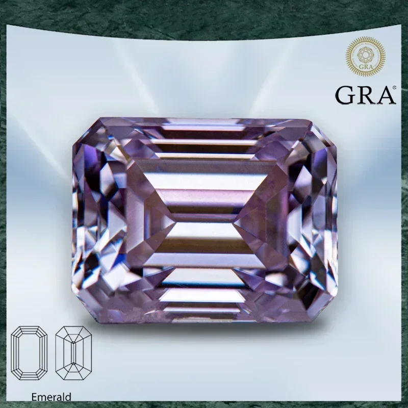 

Moissanite Stone Emerald Cut Light Purple Color VVS1 with GRA Certificate for Gemstone Charms Advanced Jewelry Making Materials