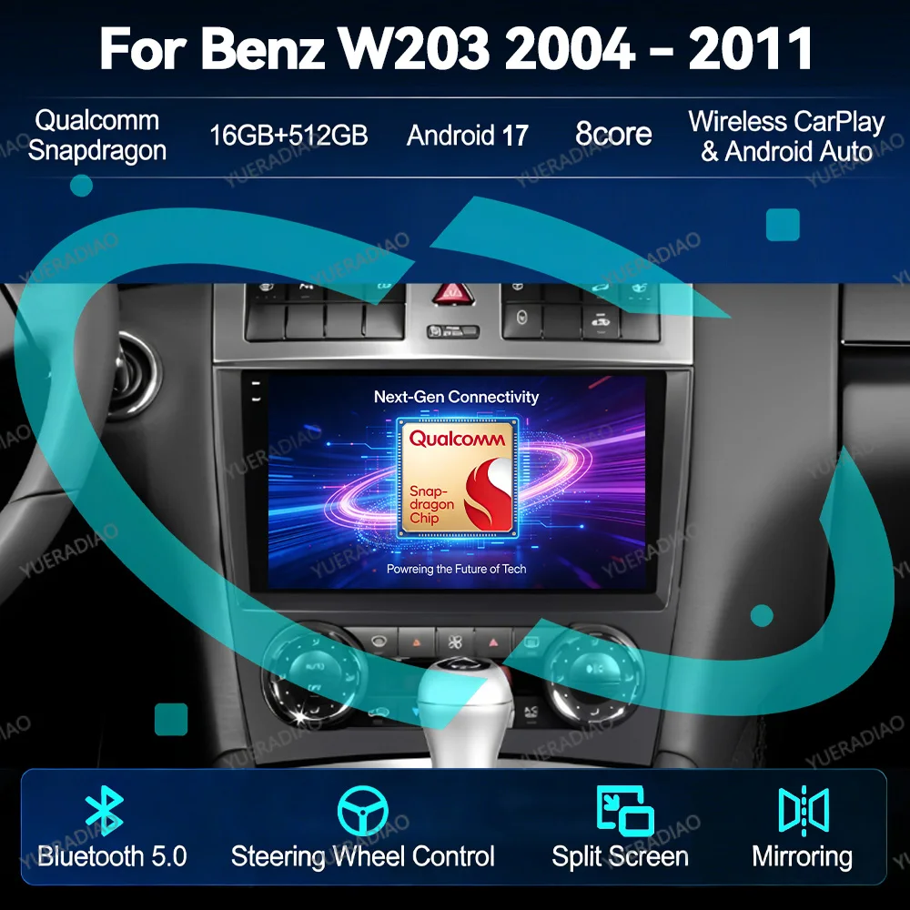 Android 17 Car Radio For Mercedes Benz C-Class C Class W203 W209 C180 C200 CL203 C209 A209 2004 - 2011 GPS NAVI 2DIN QLED BT