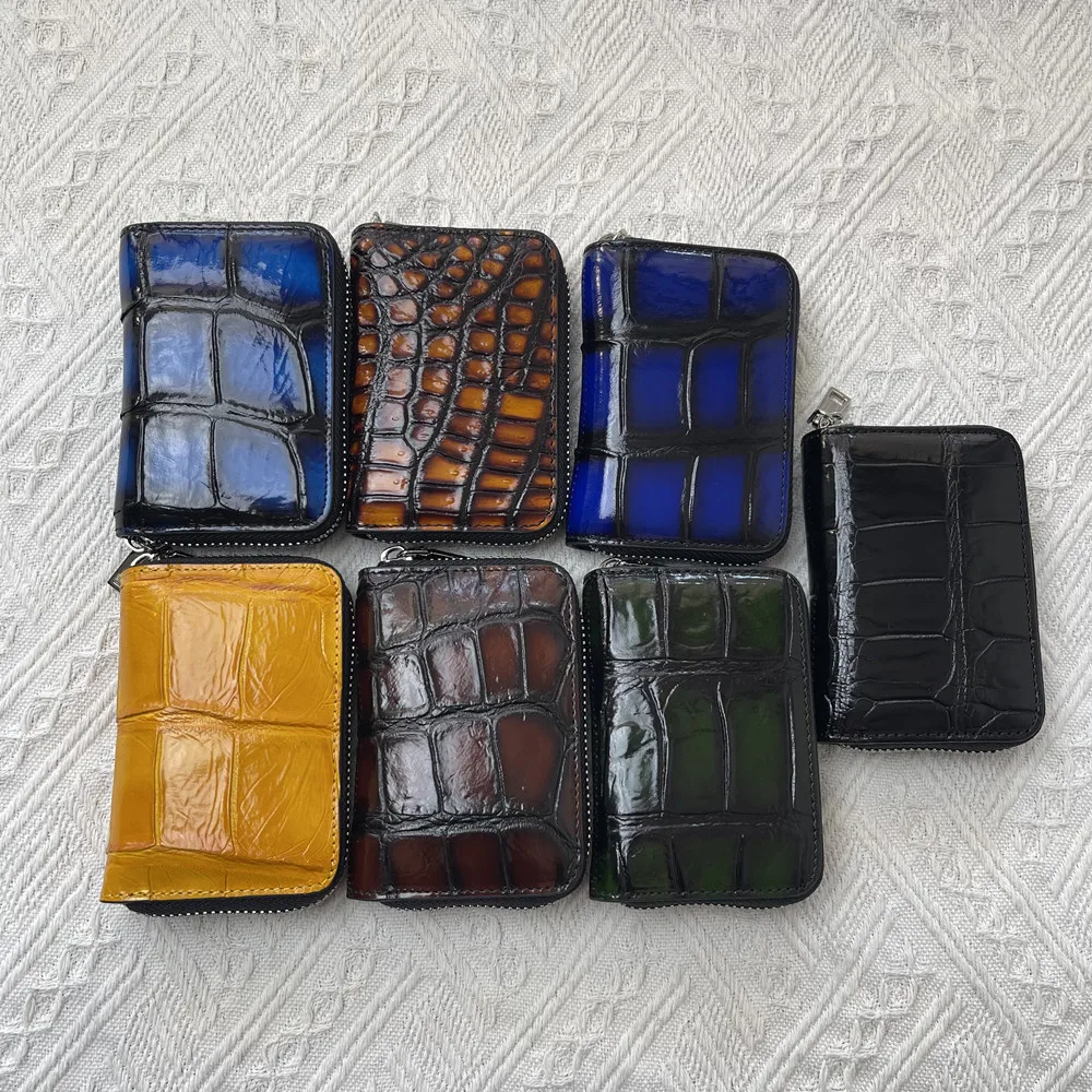 Genuine crocodile leather men's short coin purse real crocodile leather women's card bag portable storage zipper wallet