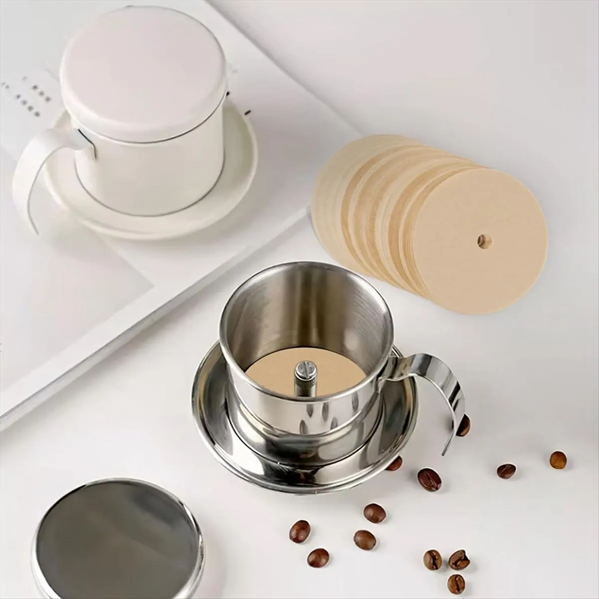 500PCS Count Percolator Coffee Filters, 3.75 Inch Natural Unbleached Disposable Coffee Filter Disc Coffee Filters Brown &LICG