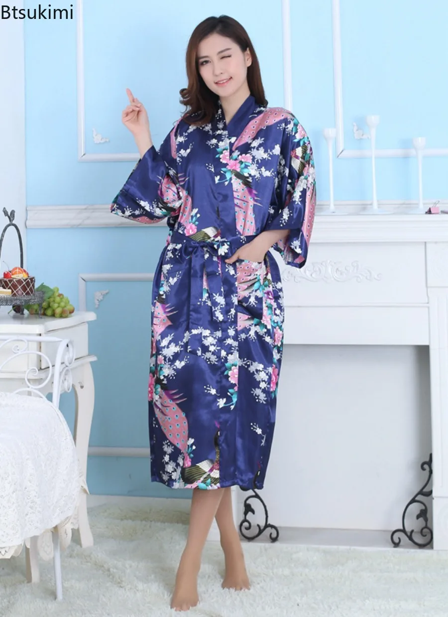 New 2025 Fashion Women's Silk Satin Wedding Bride Robes Floral Bathrobe Short Robe Night Robe Bath Robe Dressing Gown for Women