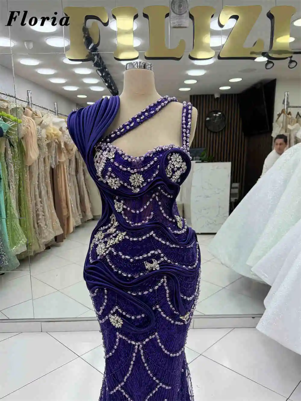 Royal Blue Mermaid Evening Dresses Customized Crystals Engagement Dress Beaded Long Female Party Night Gowns Vestidos De Cóctel 