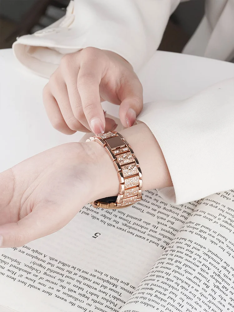 Samsung Galaxy Watch 8 40mm/44mm、Galaxy Watch Classic 46mm対応 レディース メタルバンド 交換用ストラップ 高級ダイヤモンドブレスレット