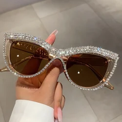 KAMMPT Vintage Cat Eye Sunglasses with Rhinestones 2024 New in Stylish Women Shades Ins Trendy Handmade Brand Designer Eyewear