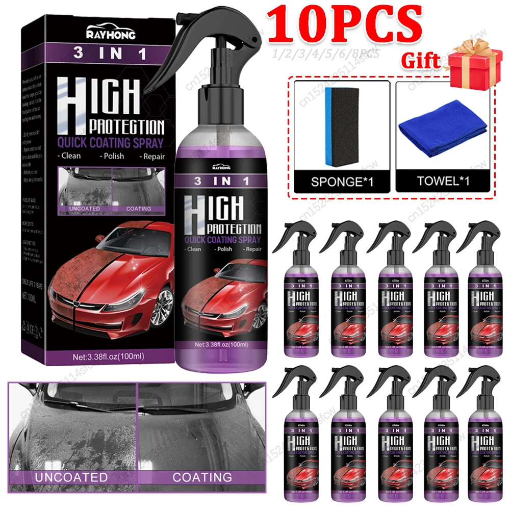 3 IN 1 Car Quick Ceramic Coating Spray 100ml High Protection Car Coating Wax Polishing Spray Auto Body Compound Scratch Repair