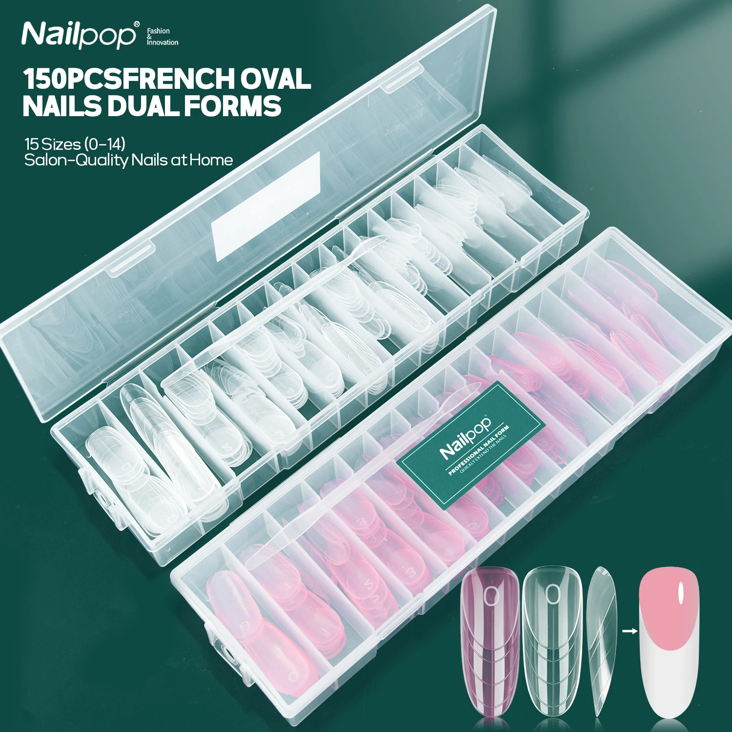 

Nailpop 150 шт., двойные формы для французских ногтей овальной формы, многоразовые прозрачные розовые гелевые акриловые кончики ногтей, инструмент для наращивания ногтей