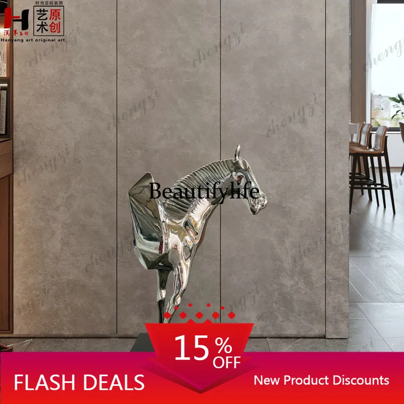 D80 Hotel lobby FRP electroplating horse sculpture crafts villa hall floor-to-ceiling ornament decoration