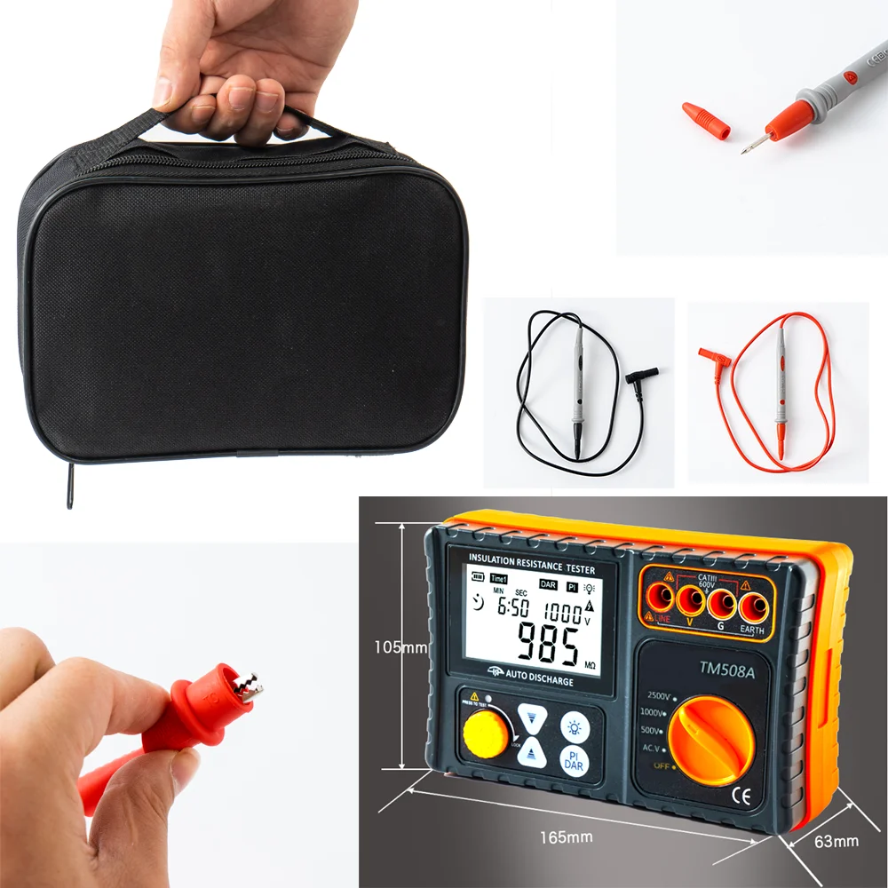 Digital Insulation Resistance Testers Meter DC 500V/1000V/2500V AC 750V Megohmmeter TM508