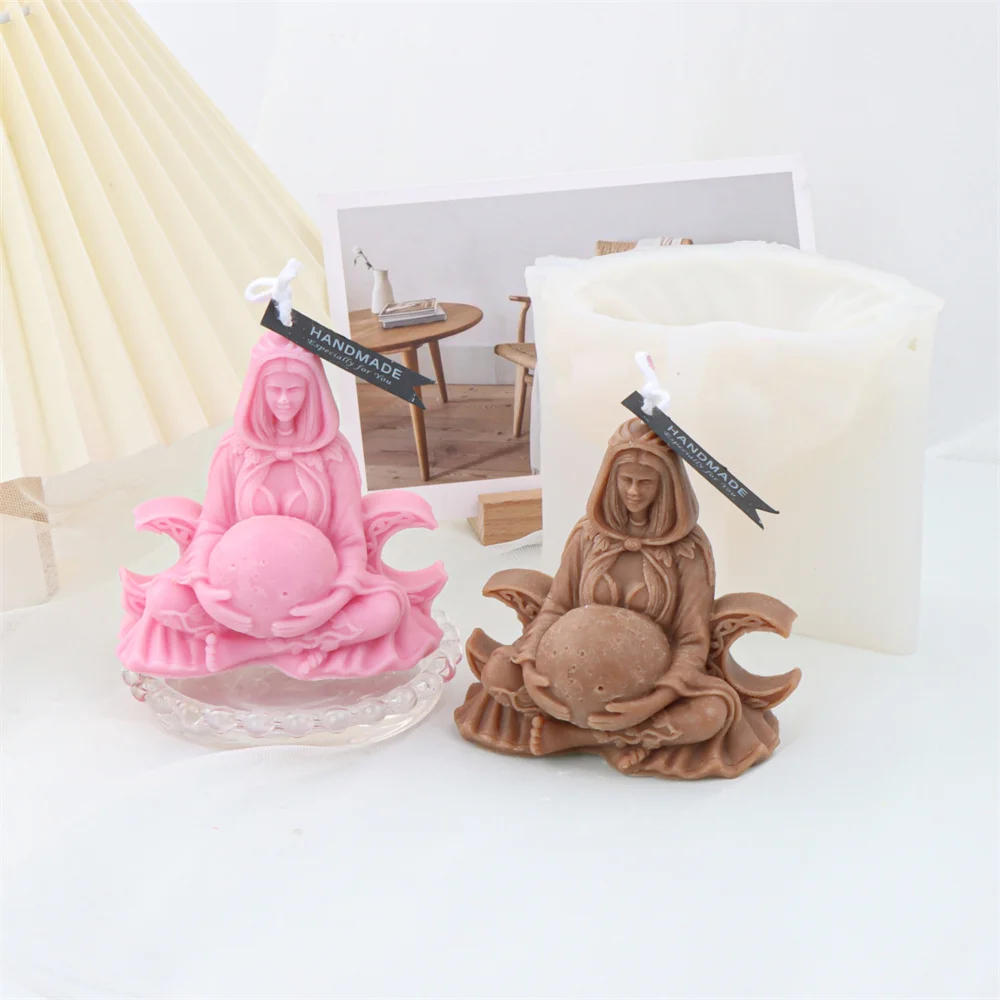 Pregnant Woman Mother Moon Candle Mold Silicone Craft Female Meditating Candle Making Tool Resin Soap Mould Home Fragrance Decor