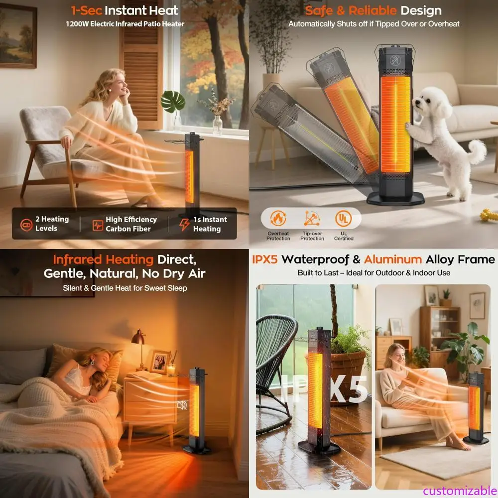 

27-Inch Outdoor Infrared Patio Heater with 1200W Power, Waterproof and Safety Features