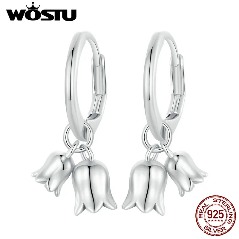 WOSTU 925 Sterling Silver Unique Lily of the Valley Flower Drop Dangle Earrings Creative Bell Earring Hoops Fashion Jewelry Gift