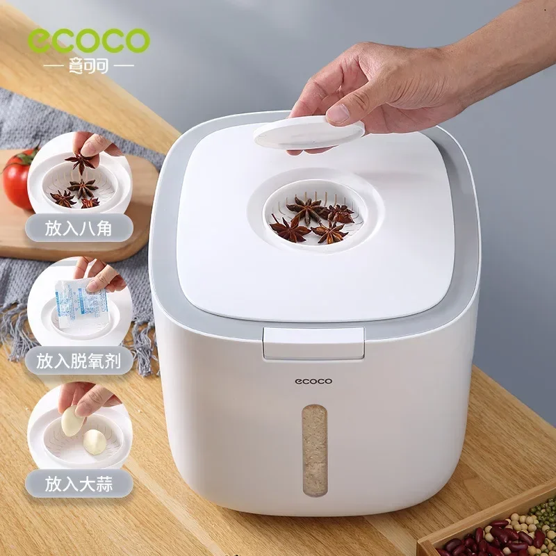 ECOCO 5/10KG Kitchen Collection Nano Bucket Insect-Proof Moisture-Proof Sealed Rice Cylinder Grain Household Storage Rice Box