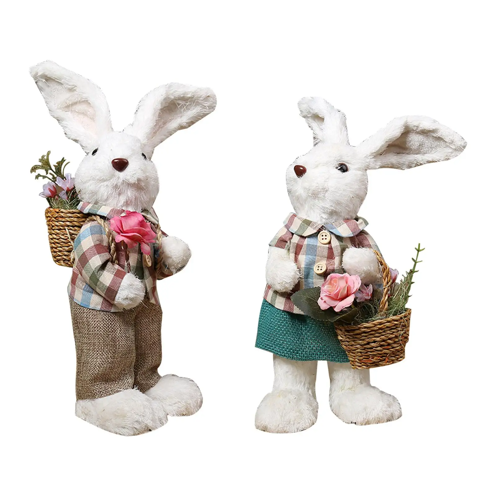 Standing Rabbit Statue Easter Bunny Figurine Animal Easter Decor Cute Sculpture Woven for Home Courtyard Balcony Outdoor Yard