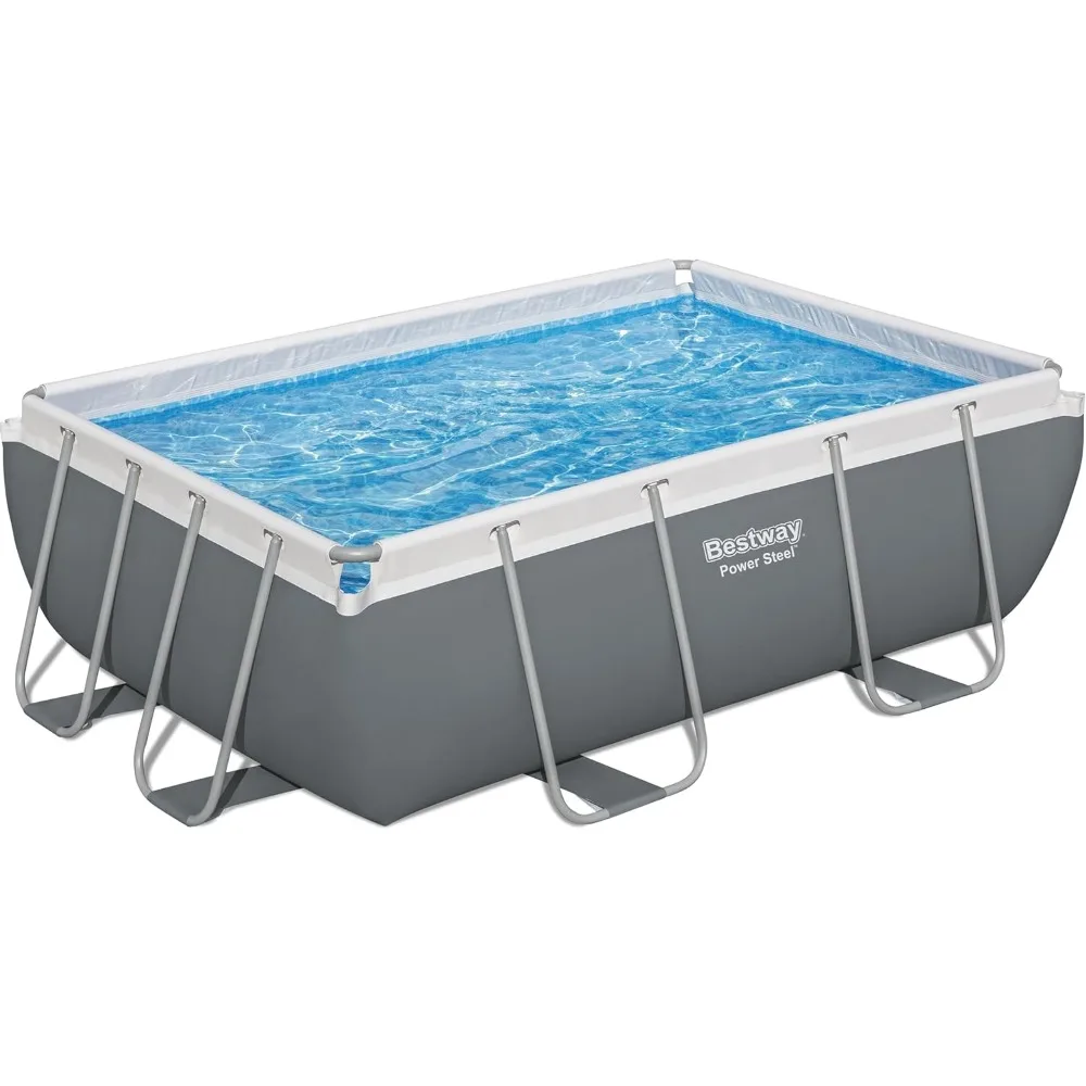 Juego de piscina sobre el suelo Rectangular para exteriores, piscina familiar, resistente a la corrosión y a los pinchazos, Incluye dispensador, filtro y bomba