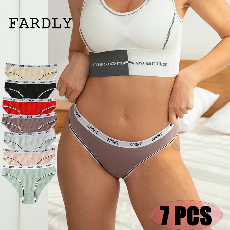 

7PCS Cotton Panties Breathable Sports contrast letter belt Sexy Women's Cotton Panties Female Briefs Low Waist Lady Solid Panty