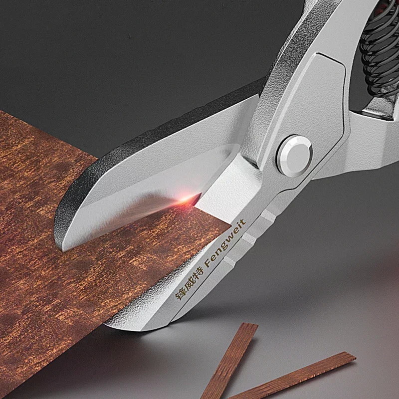 Professional Stainless Steel Scissors & Tin Snips for Metal, Leather & Copper Cutting - Multi-Directional Industrial Tool