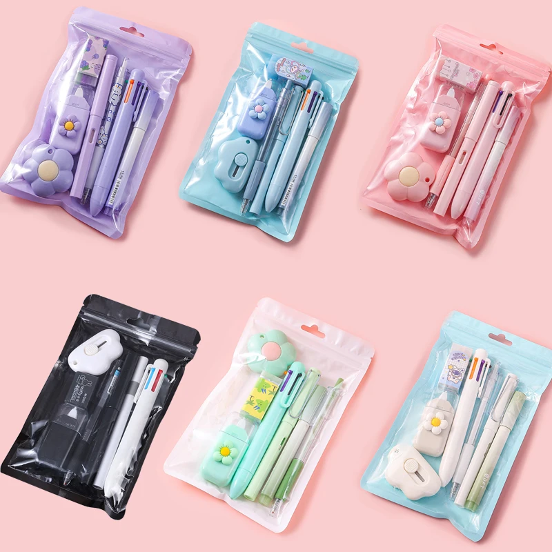 4/6/7pcs cat's paw Stationery Set correction tape gel pen eraser utility knife Pencil Sharpeners student School Supplies gift