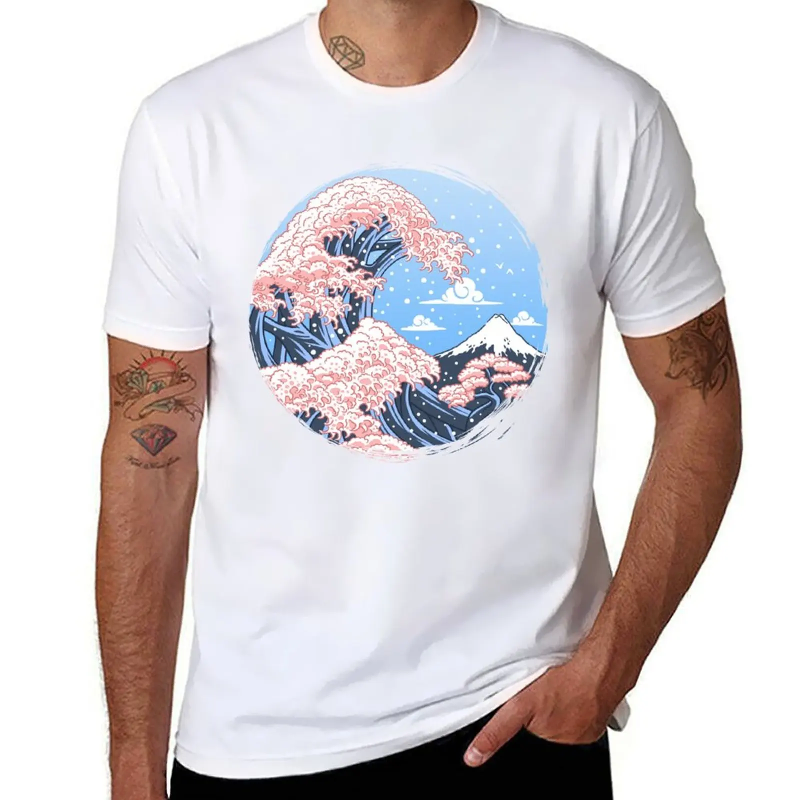 Wave Cherry Tree T-Shirt cotton tshirt 100% t shirt man designer mens graphic t shirts T-shirt