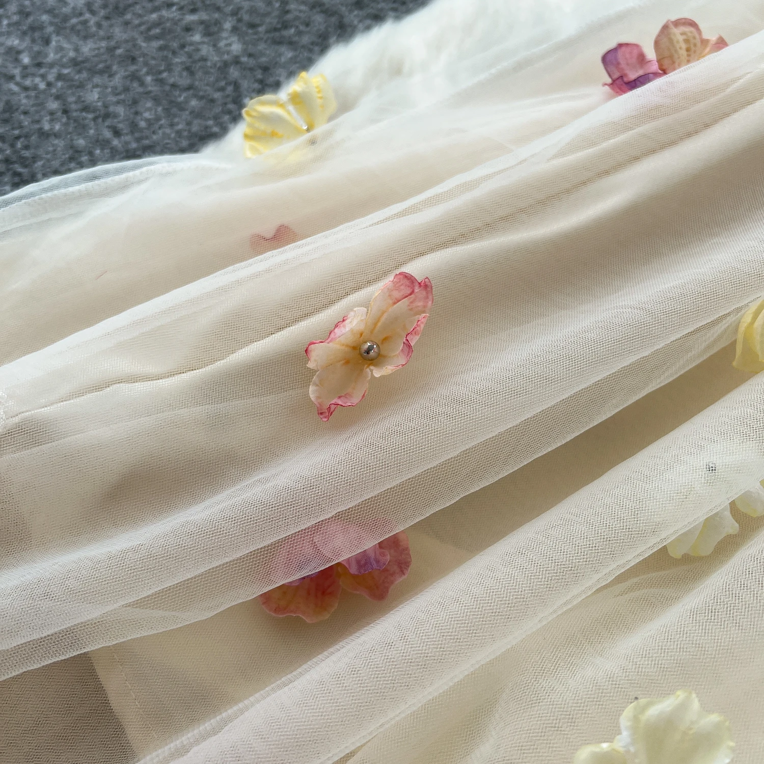 Robe trapèze en maille florale, Chic, tridimensionnelle, à volants doux, Vintage, élégante, taille haute, mode coréenne