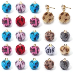 20Pcs/Lot Plush Fur Covered Leopard Print Ball Beads Pendant For DIY Pompom Pendant Necklace Earrings Jewelry Making Finding