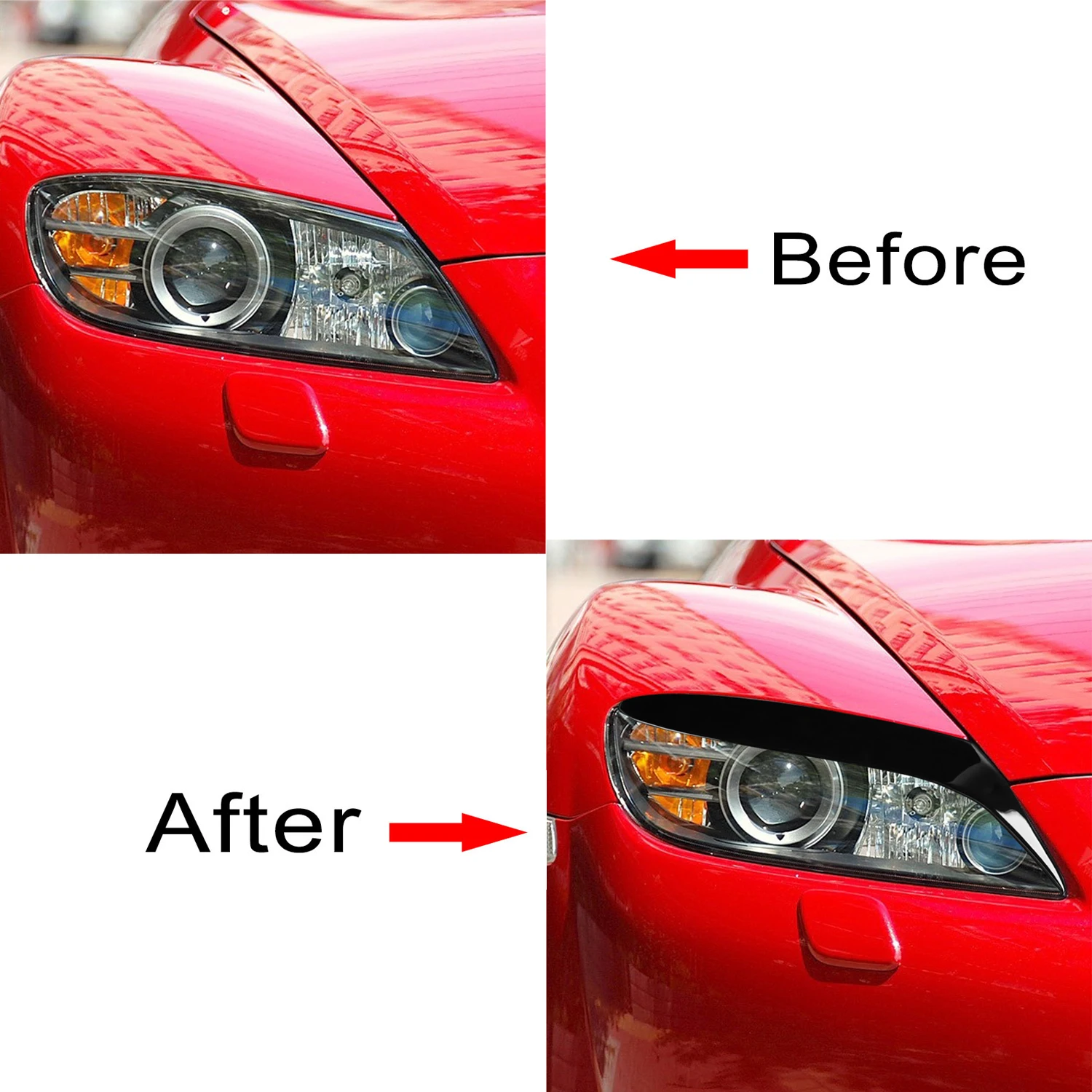 Car Front Headlight Eyebrow Eyelid Eyelash Cover Trim Piano Black Sticker For Mazda RX8 Coupe 2004-2008 Exterior Accessories