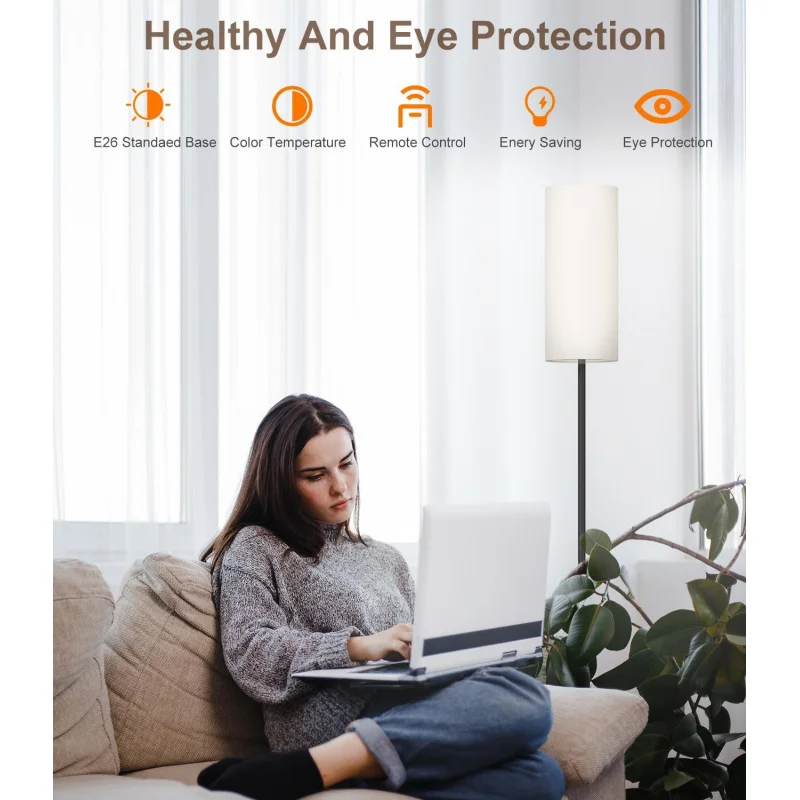 Dimmable Floor Standing Tall Lamp, 12W Led Bulb with Lampshade, Foot Switch, Remote Custom Color Temperature Pole for Bedroom