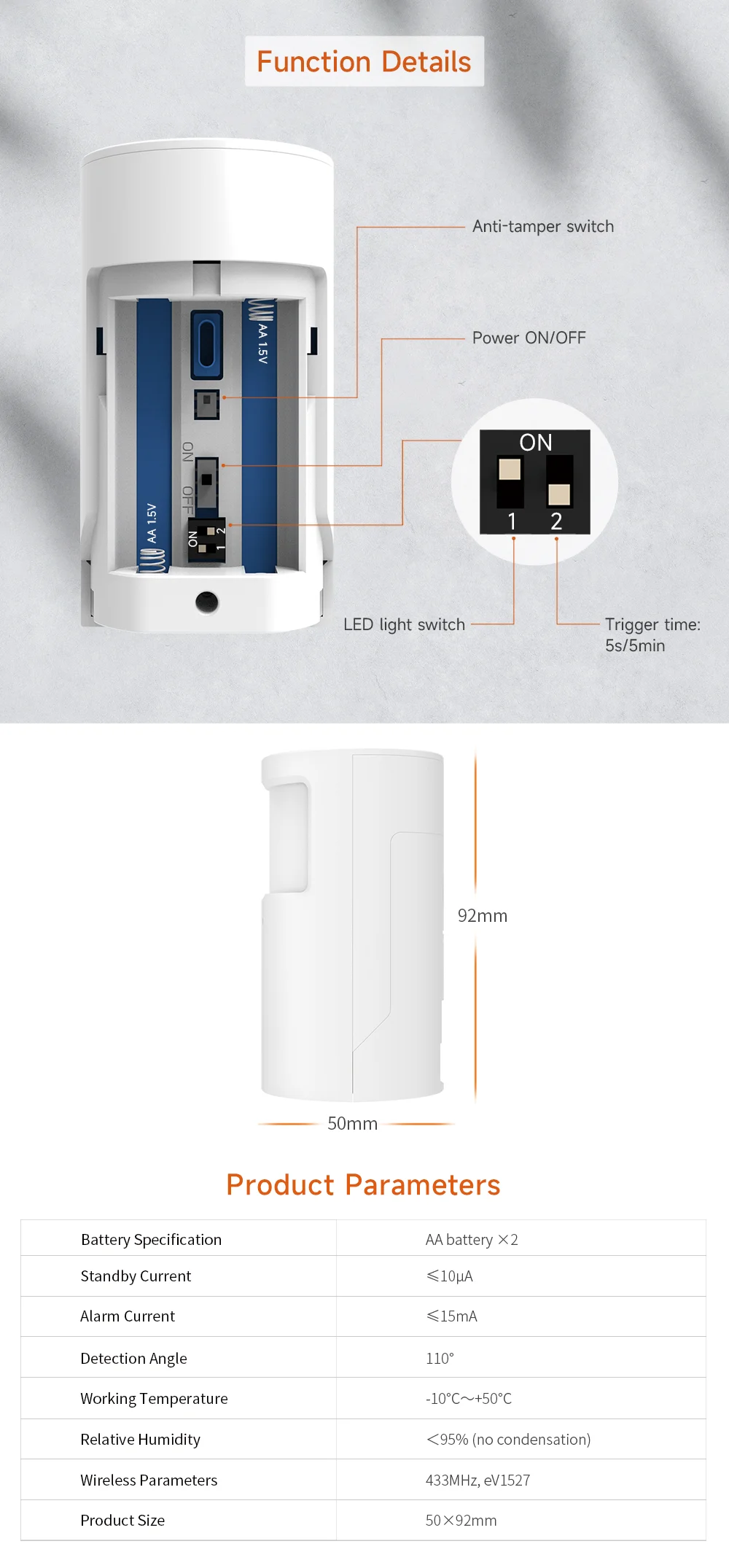 CPVAN-Sensor de movimiento PIR inalámbrico para el hogar, Detector antirrobo, accesorio de sistema de alarma de seguridad, 433MHZ