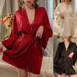 Liso cetim sedoso manto elástico das mulheres, quimono casamento vestido de vestir, sleepwear suave, dama de honra roupões, camisola