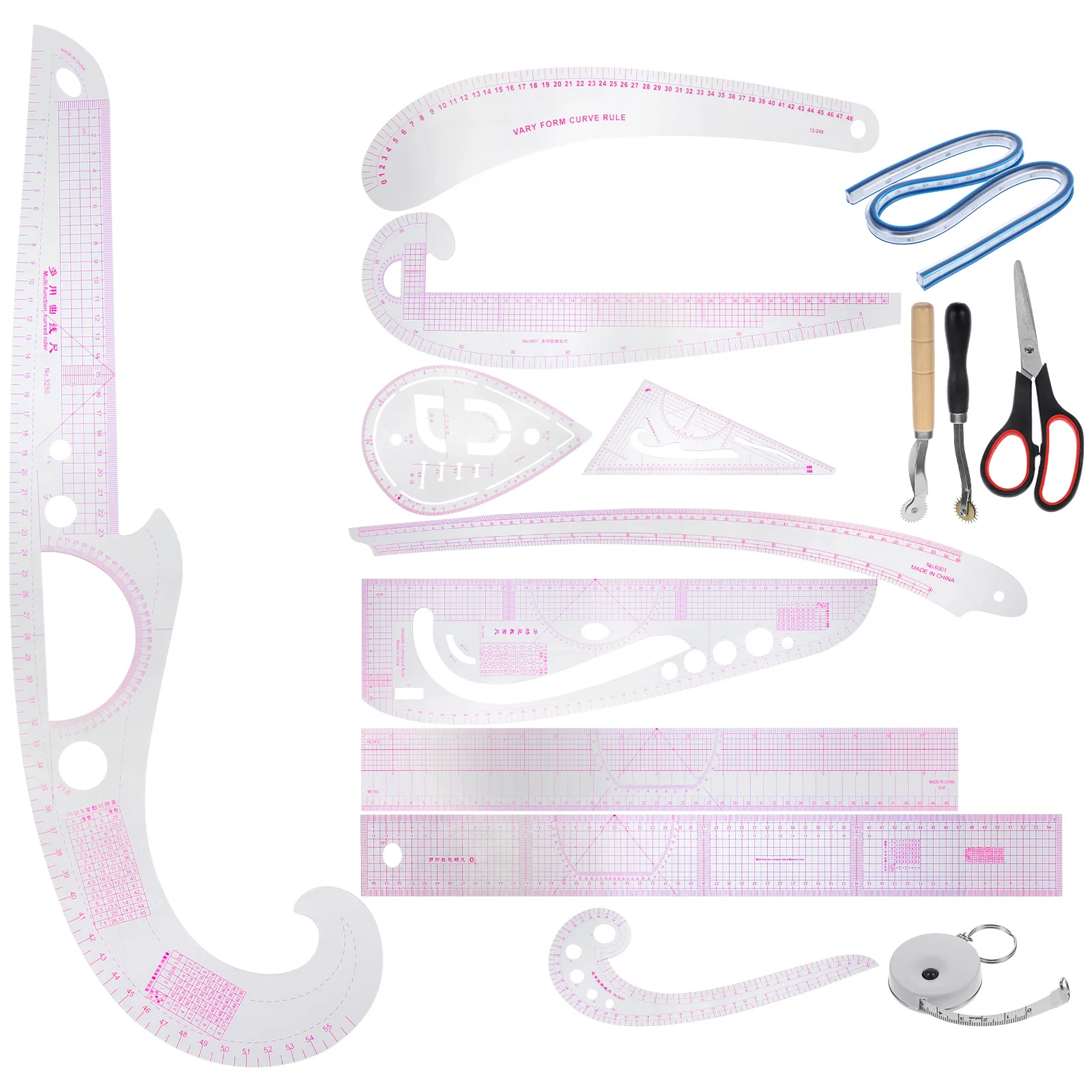 15 Pieces Clothing Ruler Set Plastic Sewing Tools French Curve Pattern Making Tailor Fabric Measuring Quilting Professional