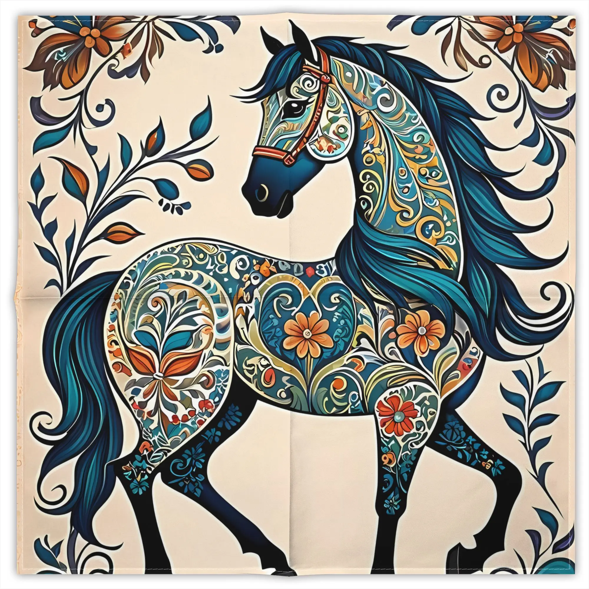 

Mysterious Patterned Horse Fashion Square Scarf Decorative Polyester Printed Daily