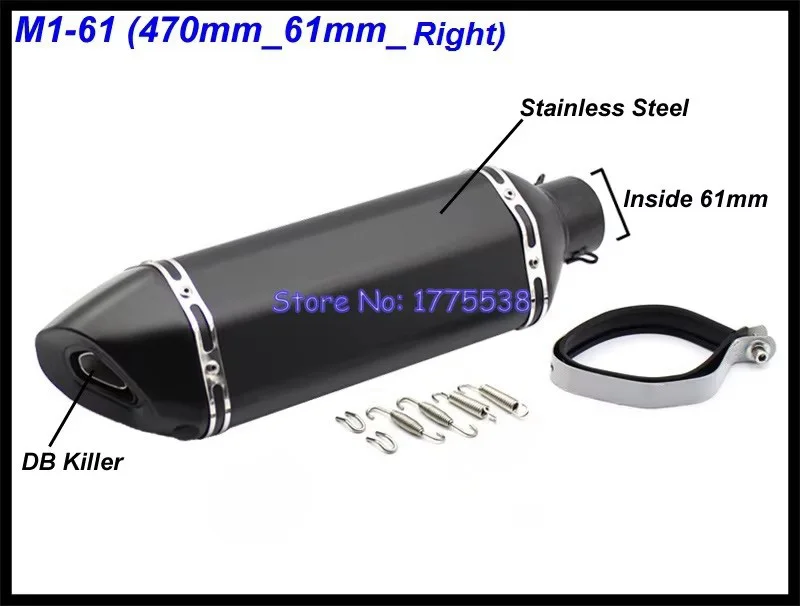 Left Right Side Lenth 570mm/470mm/370mm Inlet 51mm 61mm Motorcycle Exhaust Muffler Escape Baffle for NINJA400 TMAX XMAX NMAX R3