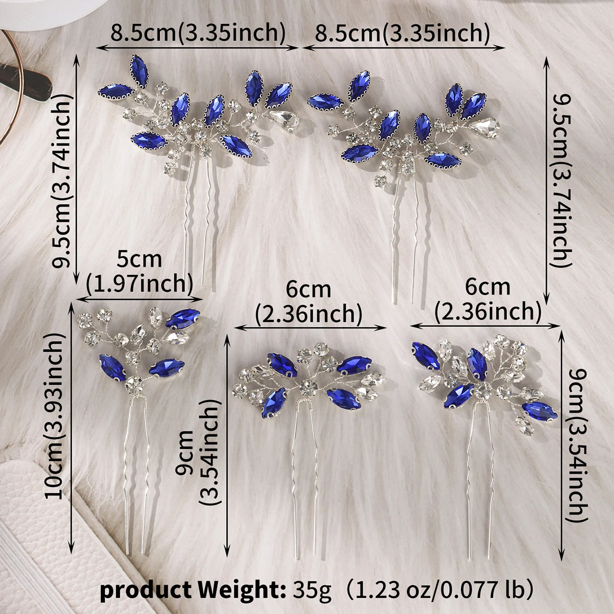 Forcine per capelli eleganti da sposa in cristallo blu, foglie di moda, strass, fermagli per capelli, copricapo per le donne, gioielli per feste, accessori per capelli