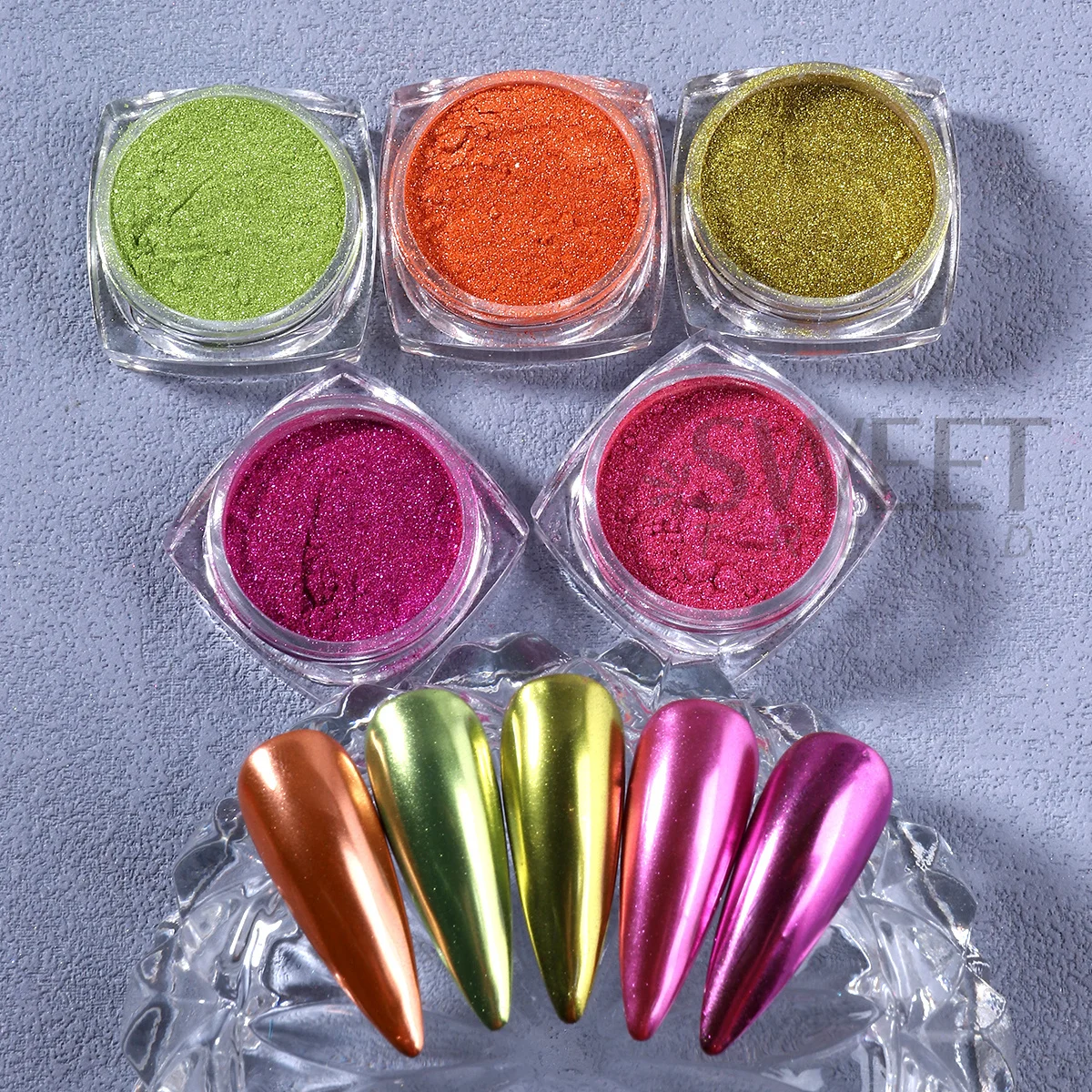 6pcs Silk White Magic Mirror Nail Glitter Powder Bright Colorful Metallic Rubbing Pigment DIY Chrome Dust Manicure Accessories