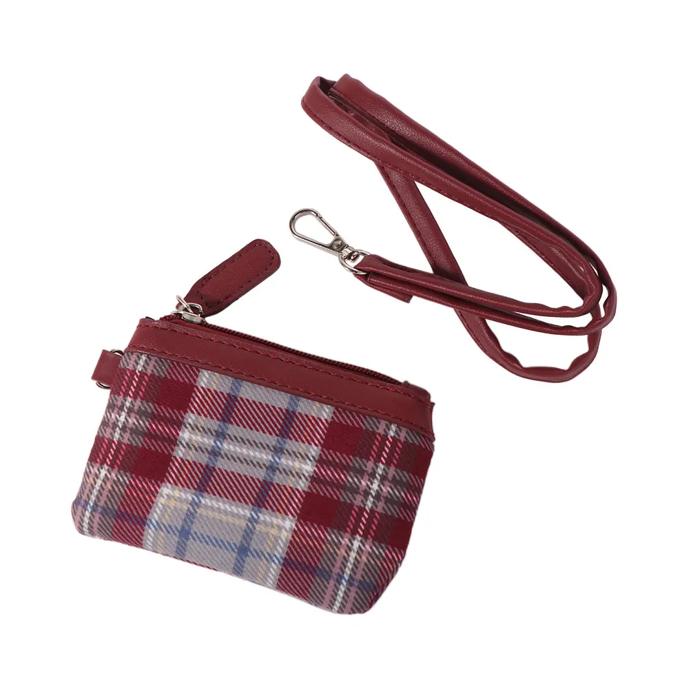 

Elegant PU Leather Check Suede Coin Purse Hanging Neck Shoulder Bag Lanyard Wallet Korean Style Purse Mini Storage Bag Shopping