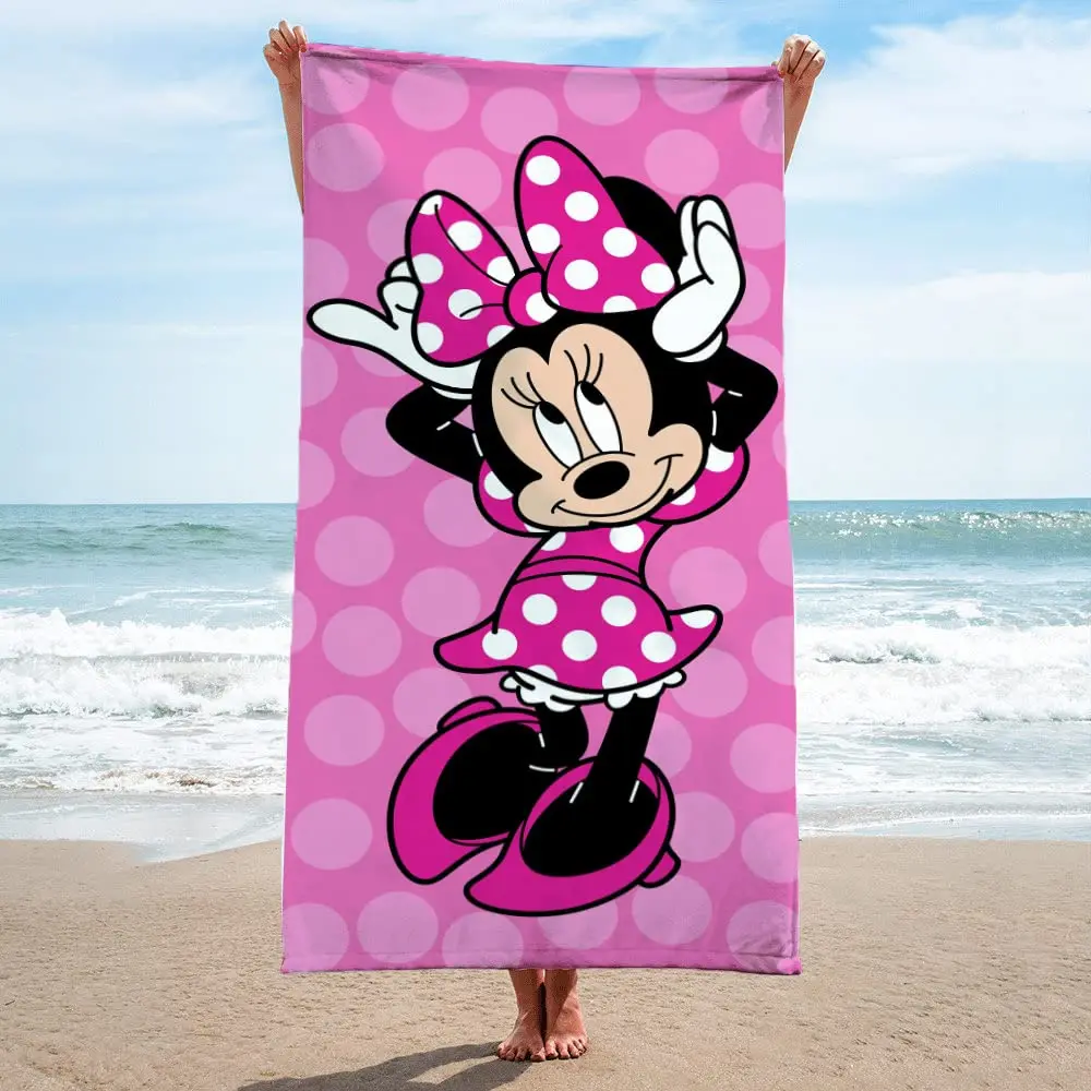 Disney Minnie Mouse Cartoon Bath Pool Pink Beach Towel Absorbent for Children Gifts Swimming Towel Travel Camping Picnic Yoga