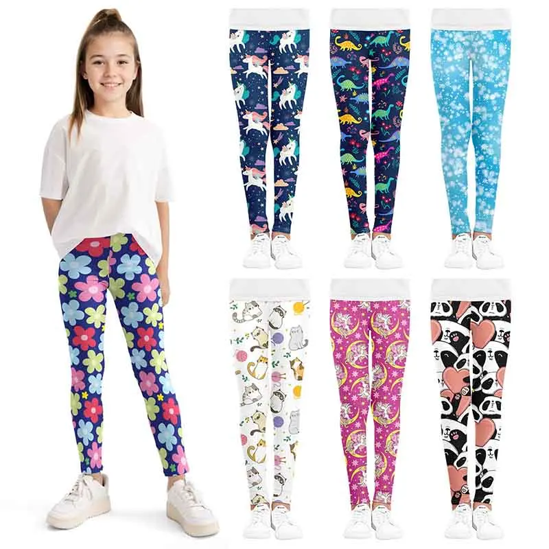 

Kids Girls Leggings Casual Soft Comfortable Milk Silk Pants for Baby Girls Cartoon Printing Sports Pants Children Clohing 4-12Y