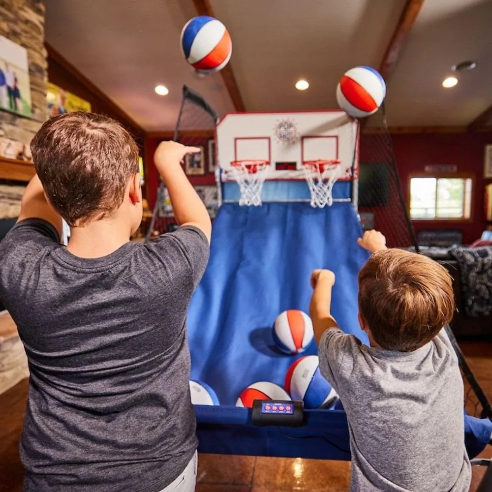 Family Double Throw Arcade Basketball, Fun At Home, Infrared Sensor Rating, 16 Game Modes, 7 Balls, Foldable Storage