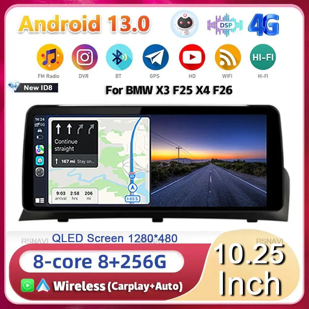 

10.25" Android13 ID8 Car Radio For BMW X3 F25 X4 F26 2011 - 2016 GPS Monitor Multimedia Player Head Unit DSP 4G wireless Carplay