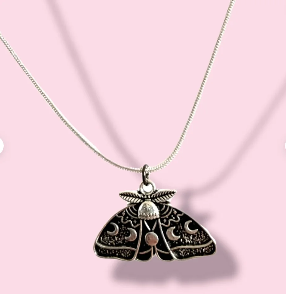 

Moth necklace. Moon Luna moth necklace for witchy vibes. Gothic jewelry. Moth charm necklace