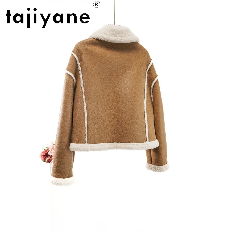 TAJIYANE High Quality Catus Sheep Shearling Real Fur Coat Woman Stylish Biker Fur Jacket Winter Clothes Double-breasted Шуба New