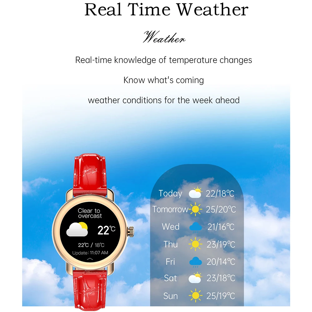 สมาร์ทวอทช์กันน้ำสำหรับผู้หญิงมีสมาร์ทวอท์ชใหม่ควบคุมด้วย BT เครื่องวัดความดันโลหิตวัดอัตราการเต้นของหัวใจออกซิเจน