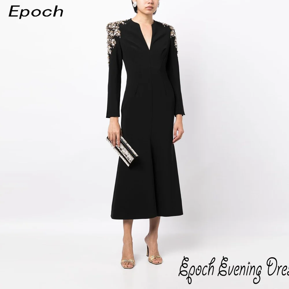 Epoch Long Evening Dress Elegant Crystal Beads Arabia فساتين مناسبة رسمية A-Line V-Neck Famous Cocktail Prom Gown For Women