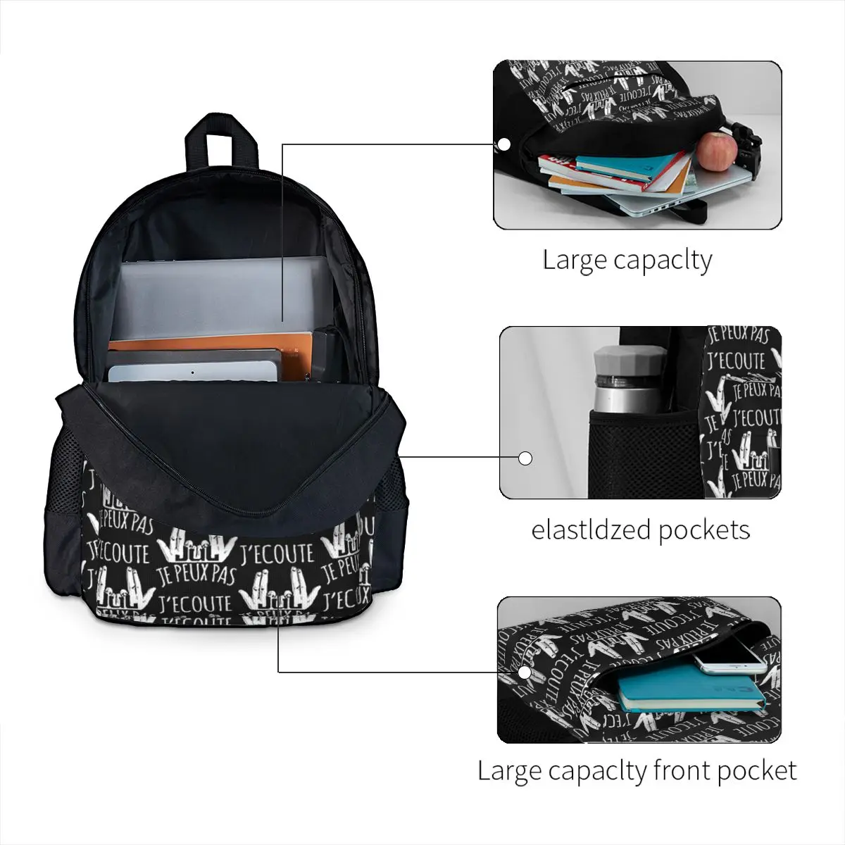 Mochilas para meninos e meninas, Mochilas Escolares Infantis, Mochila Infantil, Bolsa de Ombro para Laptop, Eu Não Posso, Estou Ouvindo JUL