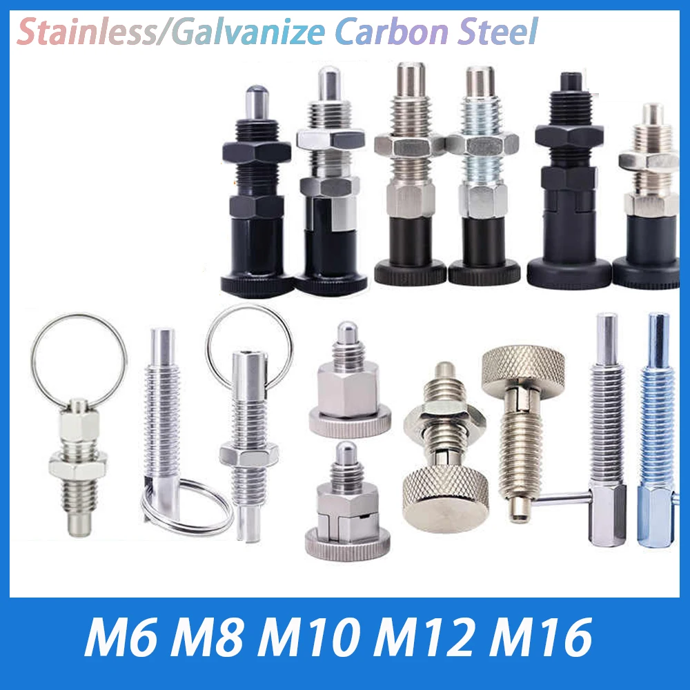 1Pc Stainless/Galvanize Carbon Steel Index Plunger Stainless steel Pull Ring and Lock Nut Screw Index plungers M6 M8 M10 M12 M16