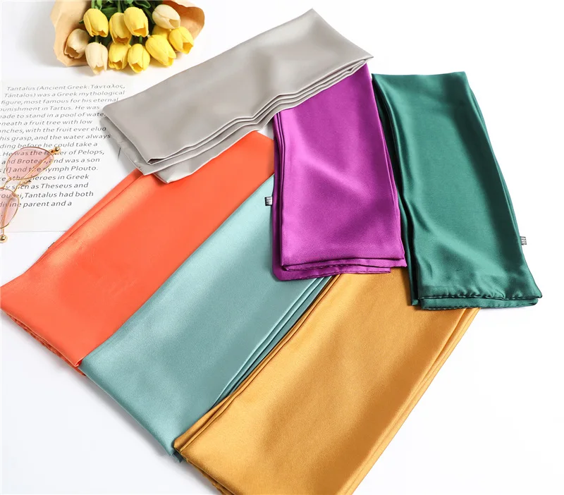 Roter, einfarbiger, langer Seidenschal für Damen, Haarschals, Seidensatin-Halstuch für Frauen, 14*145CM, Stirnbänder, schlichtes Taschenband, Damen-Accessoire – Detail 3
